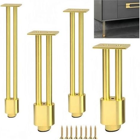 Pieds de meubles en aluminium (4 pièces) – Pieds de rechange en métal pour tables, armoires et lits – Support solide et durable (doré, 20 cm) (1/5)