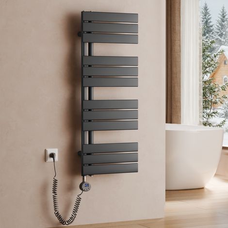 S'AFIELINA Elektrischer Badheizkörper Flach Paneelheizkörper Handtuchwärmer Heizkörper inkl. Heizstab mit Thermostat,Elektrisch betrieben,Anthrazit,104.1x40 cm 400Watts