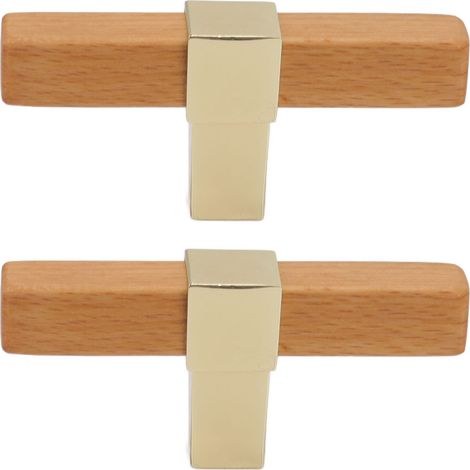 2 Stück Holzgriffe für Schränke, einlochig, Knöpfe für Küchenschubladen, Schränke, Kleiderschränke, Gold (1/5)