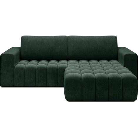 Sofá esquinero convertible DORY verde oscuro 250 cm con arcón de almacenamiento ángulo derecho (1/5)