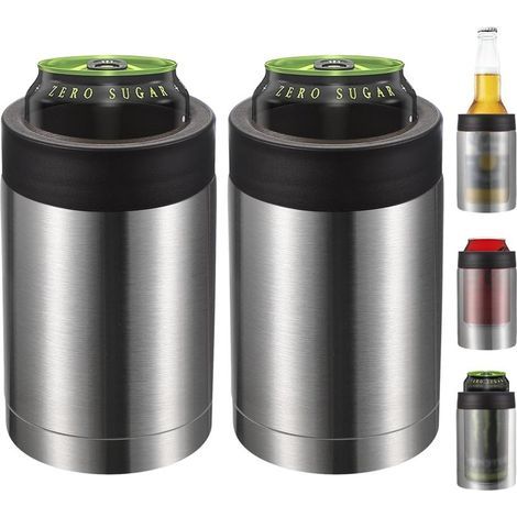 Portabevande Slim Can Cooler, 2 pezzi, custodia isolante da 355 ml per lattine sottili, porta bevande per birra, bibite, caffè, lattine e bottiglie standard, argento (1/5)