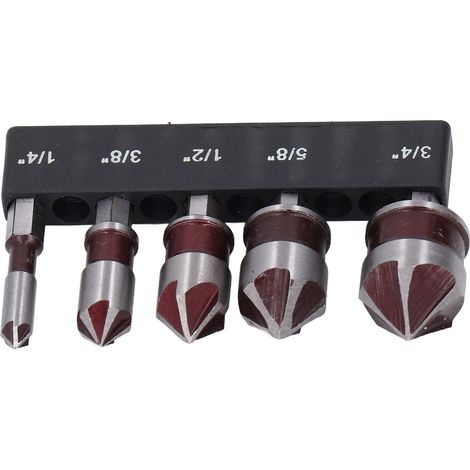 Bohrer-Set mit Senker, 5 Größen: 1/4", 3/8", 1/2", 5/8", 3/4", 6,35 mm Sechskantschaft, für Holzbohrer und Zubehör (1/5)