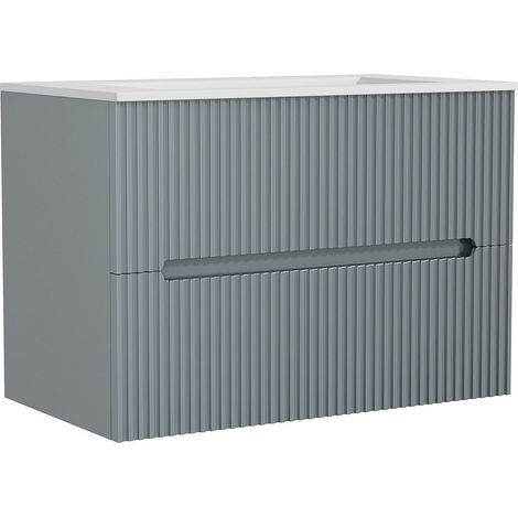 Meuble de salle de bain suspendu avec vasque à encastrer - Strié bleu ciel - 80 cm - PAVANI
