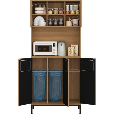 Hoher Küchenschrank zur Mülltrennung MDF Eichenoptik 80 x 35 x 181 cm MODENUIT (1/5)