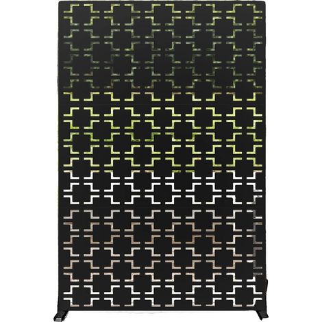 Mampara de privacidad, separador de exteriores independiente, elegante diseño metálico, cuadrados negros. (1/2)