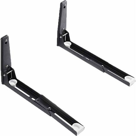Support Micro-ondes Mural Pliable et Extensible en Acier Inoxydable, Lot de 2 Étagères Noires Robustes jusqu'à 50 kg, Gain de Place pour Cuisine