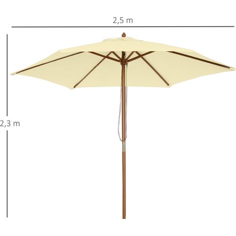 Outsunny Parasol bambou crème Ø2,5m, hexagonal double toit grand jardin (1/5)