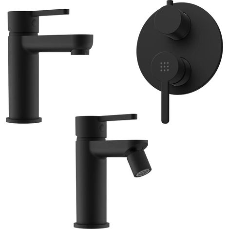 Set miscelatore lavabo e bidet senza scarico ed incasso doccia con deviatore in ottone nero opaco Virna (1/4)