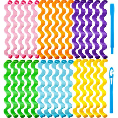 Bigodini a spirale senza calore per capelli lunghi – Set da 30 pezzi + 2 ganci per lo styling, ideali per ricci naturali