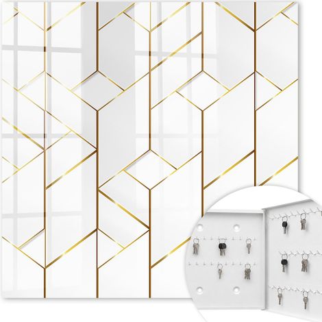 Armoire à clés - (30 cm x 30 cm) - Boîte à clés murale - Coffret de rangement pour clés - Couleur blanche - Ouverture vers la droite - Pour maison et bureau - Élégance moderne (1/5)