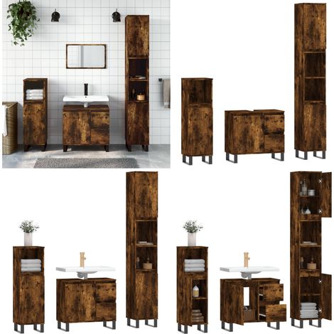 3-tlg. Badmöbel-Set Räuchereiche Holzwerkstoff - Badezimmer Möbel - Badmöbelset - Holzbadmöbel - Eichenholz Badmöbel - Unterschrank - Home & Living (1/5)