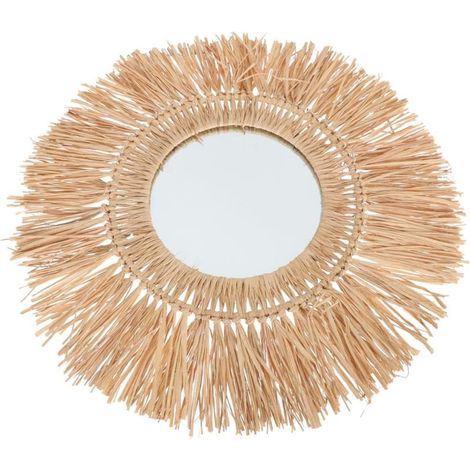 Miroir Rond Mural Tressé en Paille Naturelle, Diamètre 30 Cm, Décor Rétro Rustique, Miroir Suspendu Décoratif pour Salon, Chambre, Bureau, (1/5)