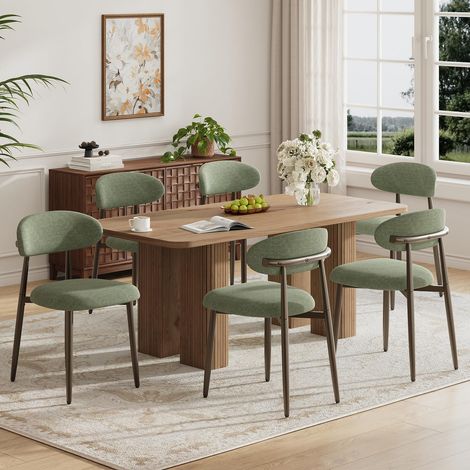 Lot de 6 chaises de Salle à Manger rembourrées, Dossier courbé Ergonomique, piétement en métal, chaises Modernes en Tissu pour Salle à Manger, Cuisine, Salon, Chambre, Vert (1/5)