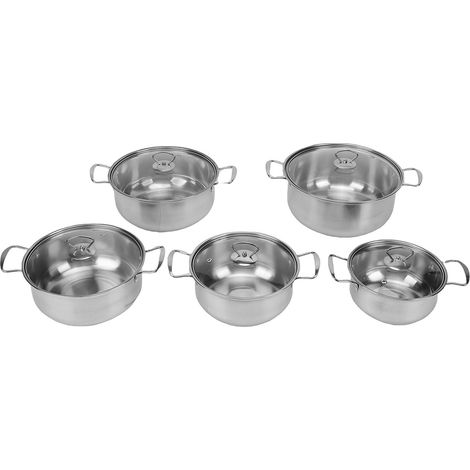Ensemble de 5 casseroles et marmites en acier inoxydable avec couvercles en verre et double poignée pour la cuisine. (1/5)
