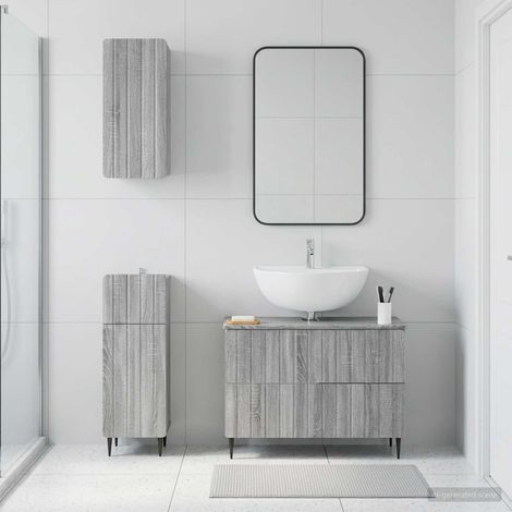 vidaXL 3 Piece Bathroom Cabinet Set ZWOLLE Grey Sonoma Engineered Wood (1/5)