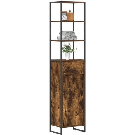 Armoire de Salle de Bain en Chêne Fumé, 40 x 30 x 180 cm, Meuble de Rangement Vertical avec Étagères, Design Moderne et Élégant pour WC ou Douche (1/5)