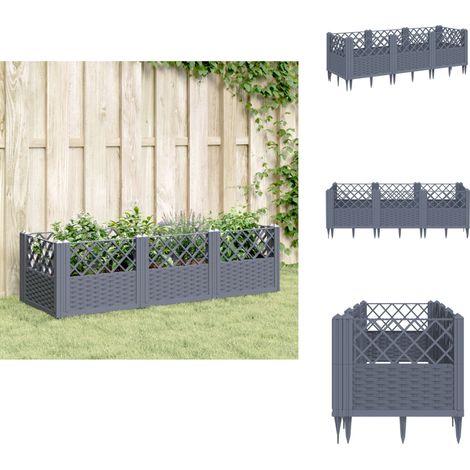 Jardinière avec piquets bleu gris 123,5x43,5x43,5 cm PP - Jardinier - Bac À Fleurs - Pot De Fleurs - Plante - Décoration Extérieur (1/5)