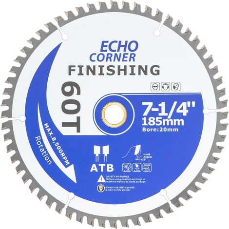 185mm TCT Circular Saw Blade, 20mm Bore 16mm Ring, 60T (1/3)