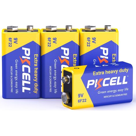 Pile 9V 6F22 Carré - 4 Pièces Non Rechargeable - Détecteurs de Fumée Multimètres (1/5)