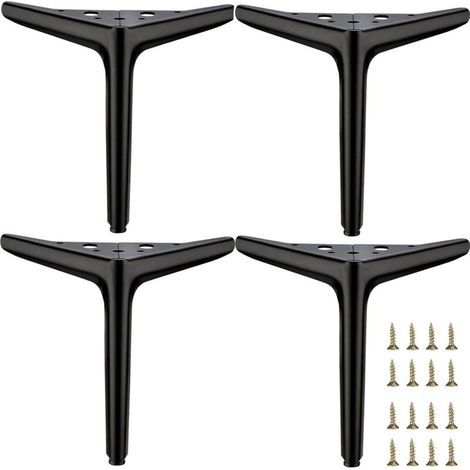 Ensemble de 4 pieds de meubles en métal noir mat de 7 pouces, pieds de meubles de style moderne, remplacement pour supports TV, canapés, chaises, armoires (1/4)