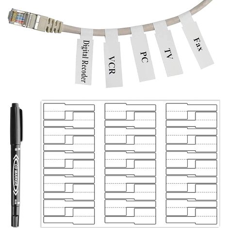 Lot de 600 étiquettes autocollantes pour câble avec marquage, format A4, 20 feuilles × 30 pièces Blanc (20 feuilles, 600 étiquettes) (1/5)