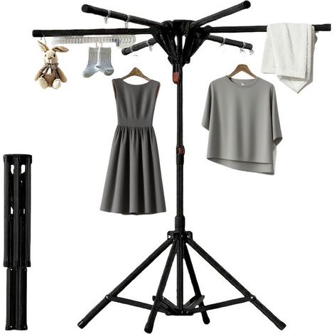 Séchoir à linge pliable sur pied type pieuvre – Rotatif, portable, pour balcon, couleur noire (1/5)