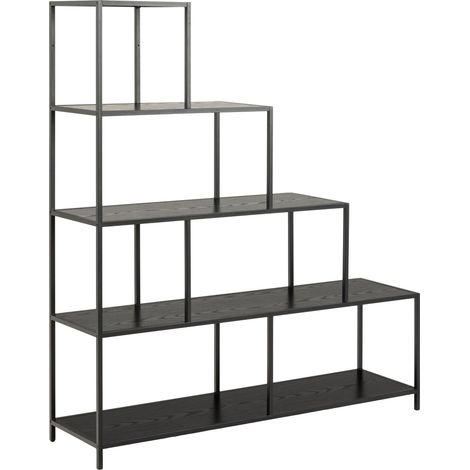 Estantería Norsica Sevferi 153, Negro + Cenizas negro, Abierta sin pared trasera, MDF, Metal, Número de puertas: 0, Número de cajones: 0, 150x135x35cm (1/5)