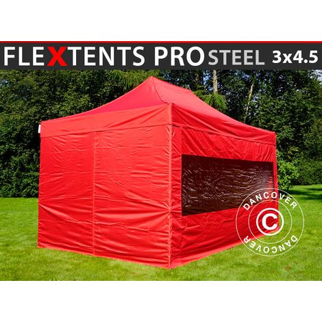 Pop up gazebo FleXtents PRO Steel 3x4.5 m, Red, incl. 4 sidewalls