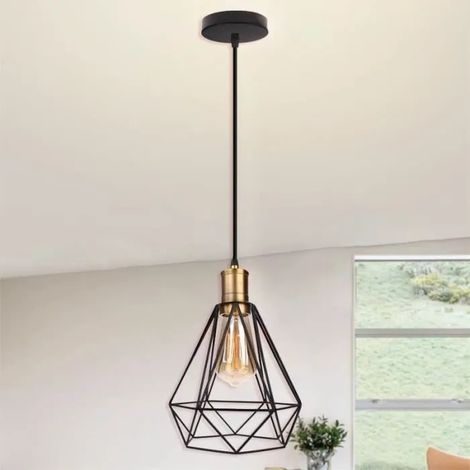 U-Do Lustre Suspension Luminaire Cage en Fer Noir E27 Vintage Lampe de Plafonde Brillant design Rétro pour Couloir Escalier Salon (1/4)