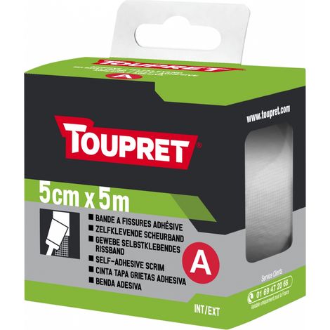 Toupret – Bande à fissures armée 5cm – Toile de verre pour revêtement mural à peindre – Résistante aux chocs et à l'humidité – 5m de longueur