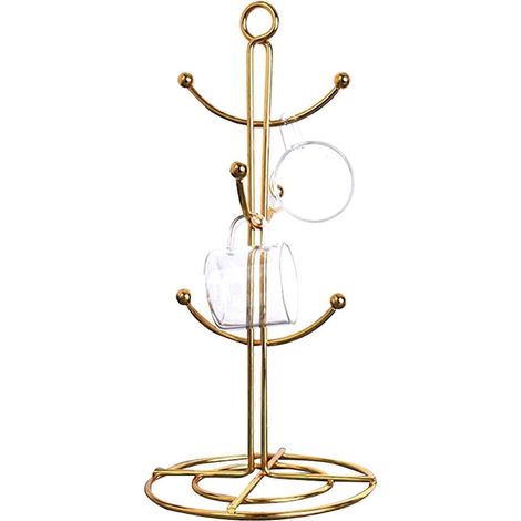 Küchen-Tassenständer mit 6 Haken, Kaffeetassentrockner, Gold (1/5)