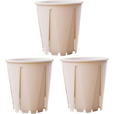 Ensemble de 3 pots de fleurs en résine beige et blanche avec drainage amélioré pour une utilisation intérieure et extérieure (1/5)