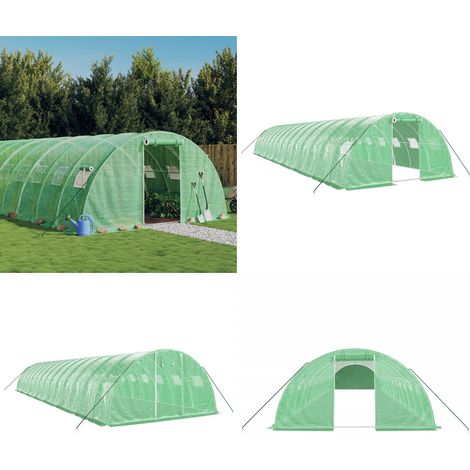 Serre avec cadre en acier vert 56 m² 14x4x2 m - Serre De Jardin - Abri Jardin - Tunnel De Jardin - Serrez Verdure - Protection Plante - Home & Living (1/5)