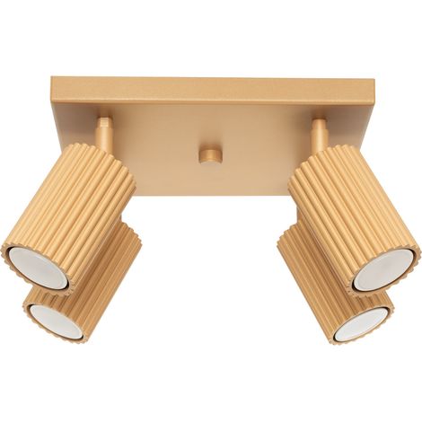 Moderne goldene quadratische Deckenleuchte 25 cm mit beweglichen gerippten Strahlern für Wohnzimmer und Küche 4xGU10 10W KARBON Sollux Lighting (1/5)