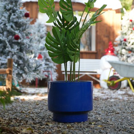 Lot de 3 pots en céramique faits main (Ø 38,1/30,5/22,9 cm), émail bleu uni, parfait pour cactus/plantes fleuries, usage intérieur/extérieur, terre cuite poreuse respirante.