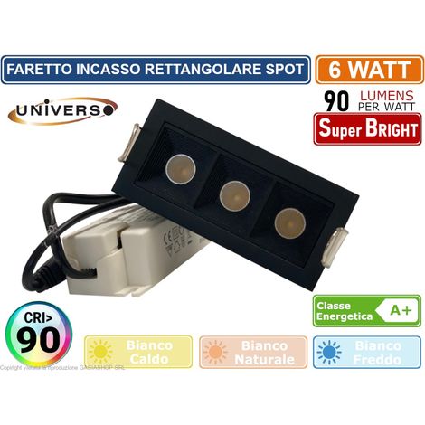 FARETTO INCASSO RETTANGOLARE SPOT COB LED 6W DA INCASSO CRI 90 480 LUMEN UGR19 - Colore Luce: Bianco Freddo (1/2)
