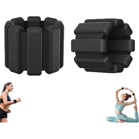 2 bracelets lestés - Bracelet lesté en silicone - Bracelet lesté ajustable - Noir - Bracelet de fitness lesté - 1 paire (450 g) - 450 g Noir (1/5)