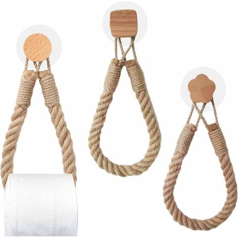 3-teiliger Wand-Toilettenpapierhalter, Toilettenpapierrollenhalter aus Seil, Vintage-Stil, aus Holz, Metall und Hanfseil (1/5)