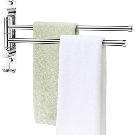 Porte-Serviettes Salle de Bain avec 2 Barres 180°Rotatives Sèche-Serviettes en Acier Inoxydable SUS304 Porte Serviette Murale Sèche-Serviettes pour Salle de Bain (1/5)