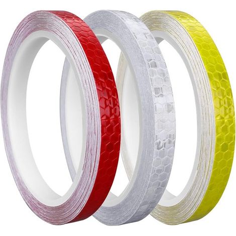 Cinta reflectante autoadhesiva de 3 rollos, 10 mm x 8 m - Adhesivos impermeables y de seguridad para bicicleta, casco y motocicleta (1/5)