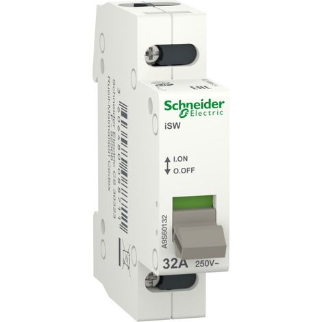 Interrupteur sectionneur ISW 32A 250V AC 1P avec montage sur rail DIN et indice de protection IP4