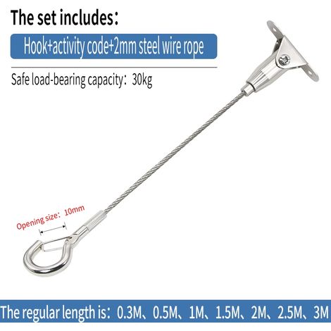 Kit de suspension réglable pour câble en acier de 2 mm (Type C-0,5 m), crochet robuste pour câble en acier supportant jusqu'à 30 kg, corde à linge extensible (1/5)