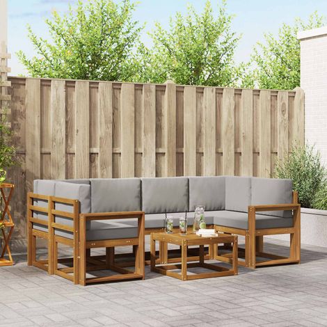 Outdoor-Sofagarnitur mit Kissen 7 pcs Natürlich und Hellgrau (1/5)