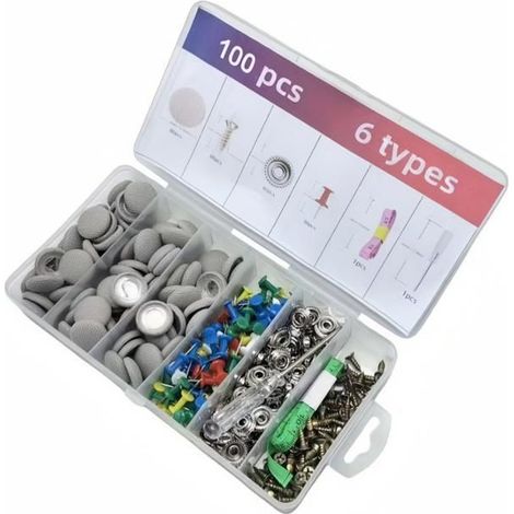 100 Pcs Kit de Rivets de Réparation de Ciel de Toit Voiture, Outils Kit de Vis Boutons de Réparation de Toit de Voiture Décoration (1/5)