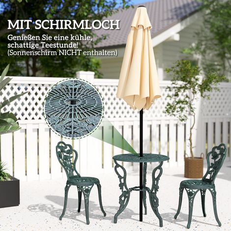 Ensemble de table et 2 chaises bistro pour balcon, jardin mobilier en aluminium moulé vert antique (1/5)