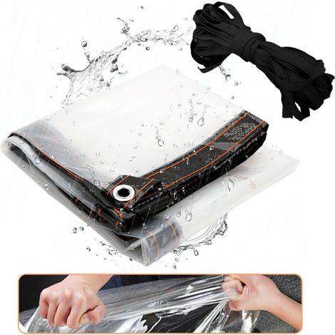 Telone da esterno trasparente rinforzato con occhielli, in PVC, impermeabile, trasparente, antistrappo e antivento, 3x4 m