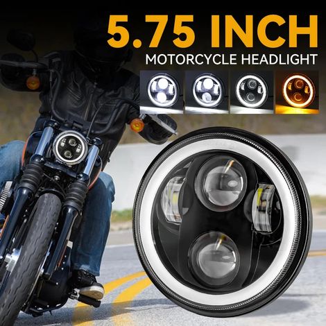 Phare Avant LED Rond 5.75 Pouces 60W 8000LM IP67 pour Harley Davidson Jeep Wrangler Moto, Anneau Ange Blanc Jaune, 9-36V Aluminium 50000H (1/5)