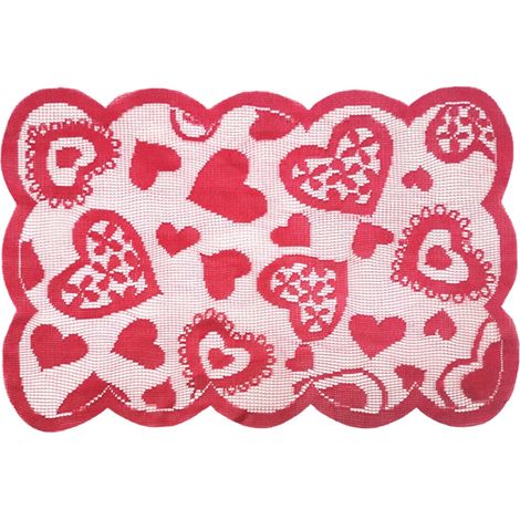 Chemise De Table De Noël - Set Avec Sets De Table Coordonnés - Motif Cœur Rouge - Pour Décoration De Table Festive - 1 Pièce