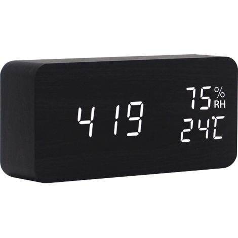 Réveil en Bois, Réveil numérique LED en Bois,Horloge de Bureau numérique en Bois avec Temps et température, contrôle sonore, et Luminosité réglable (1/2)
