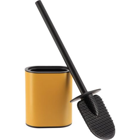 Brosse WC plate en Silicone Noir avec support en métal Ocre - TENDANCE (1/3)